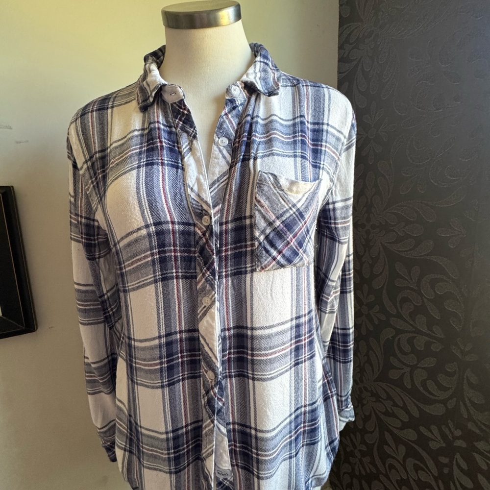 Rails Blue and White Plaid flannel  Button-Up Shirt